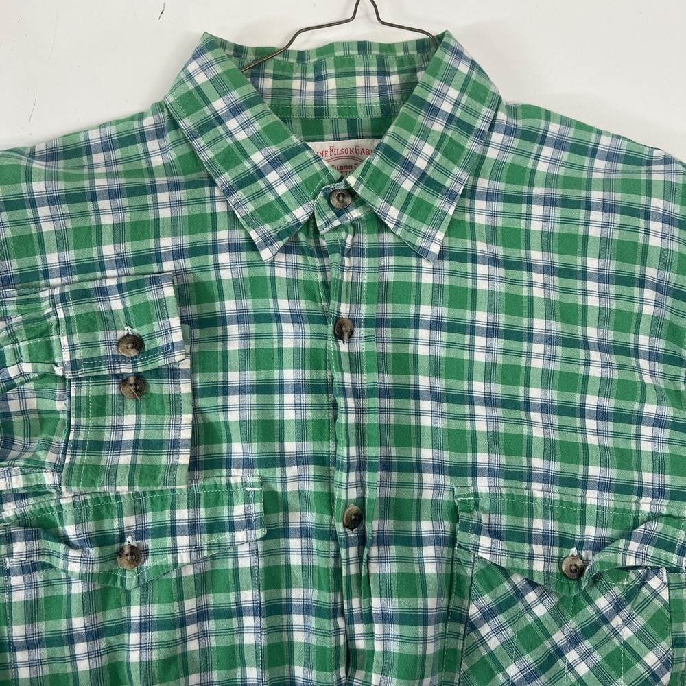Filson Shirt Mens Medium Green‎ Plaid 100% Cotton Long Sleeve Button Up Casual